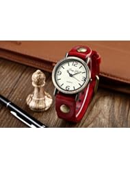 Youyoupifa Vintage Dial Fashionable Quartz Wrist Watch Timepiece with Red Synthetic Leather Strap