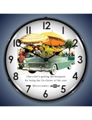 Single Detail Page Misc: 1955 Chevrolet Bel Air Convertible Lighted Wall Clock - Collectible Sign and Clock