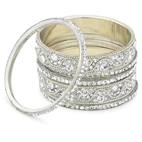 Chamak by priya kakkar 6 Silver Crystal Bangles with Silver H
