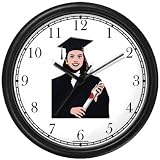 Young Lady or Women at Graduation in Cap & Gown 1 Wall Clock by WatchBuddy Timepieces (Slate Blue Frame)