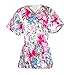 G Med Women's Printed Mock Wrap V Neck Back Tie 2 Pockets Scrub Top