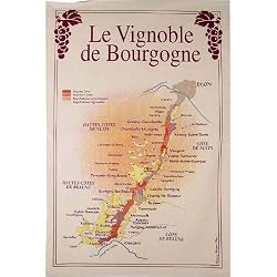 Burgundy (Bourgogne) Region Wines map instructional and Pictorial on Printed Towel. Terroirs de France Tea Towel