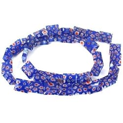 Blue Rectangle Millefiori Glass Beads 12mm 16" Strand