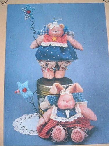 WISHIN' ON A STAR - 8" RABBIT AND TEDDY ANGELS - WITH WINGS! HOMESPUN AT HEART DESIGNS #HS34