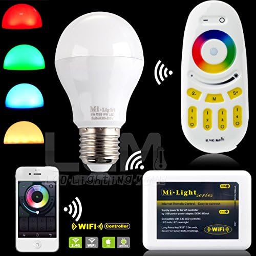 Wireless Milight E27 6W LED RGBW Bulb Lamp with 4-Zone Remote and WiFi Controller For iOS/iPhone/iPad Android/Samsung/LG/SONY,Free Gift Wall Holder