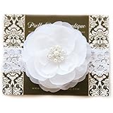 Baby Christening Baptism Headband - Handcrafted in the USA - Pearls and Lace (Regular 3m-Toddler, White)