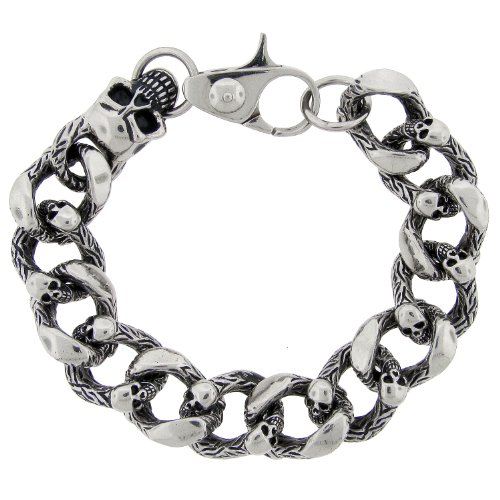 Men's Stainless Steel Skull Curb Bracelet, 8.5