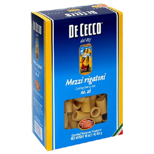 DeCecco Pasta, Mezzi Rigatoni, 16-Ounce Units (Pack of 10)