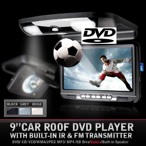 New Tan 9" Overhead Flip Down Roof Mount LCD Car Monitor Package With DVD Player Laser Lcd with 2 Wireless 32 bit game Controllers: Game Disk