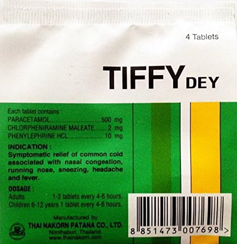 100 Tablets Tiffy Dey Paracetamol Symptomatic Relief of Common Cold Associated with Nasal Congestion, Running Nose, Sneezing, Headace and Fever Sold By Premily Store