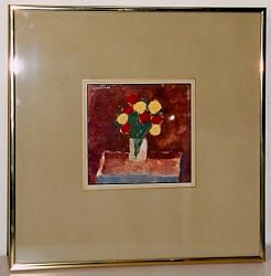 Roses, Original 1980 Gouache Painting By Carmel Art Association Artist Gerald Wasserman - Framed Artwork