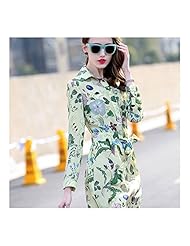 Silk Long Sleeves General Print  Lace  Shirt  Dress With Pearls