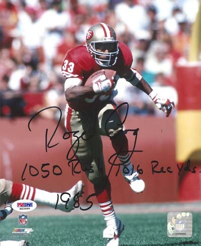 Roger Craig Autographed SF 49ers 8x10 Photo 1050 Rush / 1016 Rec Yds 1985 Red Jersey PSA/DNA