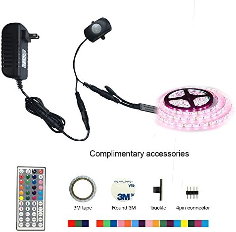 Motion Activated Bed Light, Iwonderful Flexible RGB LED Strip Sensor Night Light,Illumination with Automatic Shut Off Timer-Single Bed