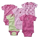 Infant Girls' Gerber Pink Short-Sleeve 5pk Assorted Onesies 12M