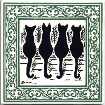 CERAMIC ART TILE WALL PLAQUES WITH CATS by Besheer Art Tile, Bedford, New Hampshire, U.S.A.