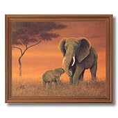 African Elephant Family Animal Wildlife Home Decor Wall Picture Oak Framed Art Print
