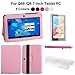 Foxnovo 4 in 1 PU Flip Case Screen Guard Stylus Pen Cleaning Cloth Set for Q88 Q8 7-inch Andriod Tablet PC Pink