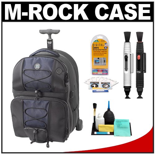 M-ROCK McKinley 526 Digital SLR Camera / Laptop Rolling Backpack (Navy/Black) + Accessory Kit for Canon Rebel XSi, XS, T1i, XTi, 40D, 50D, Nikon D40, D60, D5000, D90, D300, D700, Olympus Evolt E-30, E-450, E-520, E-620, and Sony Alpha A200, A300, A350, A700 Digital SLR Cameras
