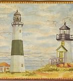 Antique Burgundy Lighthouse Wallpaper Border