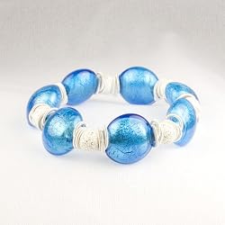 Murano Glass and Sterling Silver Bead Bracelet - Candy Blue