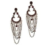 Bronze Tone Red Rhinestone Chainlink Chandelier Dangle Earrings
