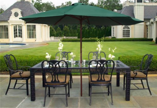 New 2010 13' Green Patio Umbrella Wooden Market Umbrella Patio Furniture