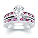 2.92 CT PEAR DIAMOND W ROUND PINK SAPPHIRE RING SET