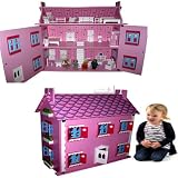 SPECIAL EDITION STRAWBERRY INTERIOR PATTERN PINK DOLLS HOUSE COMPLETE WITH FURNITURE AND 4 DOLLS