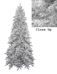 6.5' Downswept Silver Tinsel Noble Pine Slim Artificial Christmas Tree - Unlit