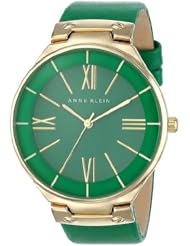 Anne Klein Womens AK/1612GNGN Gold-Tone Green Leather Strap Watch
