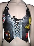 Gasoline Glamour Char Blue Metallic Custom Leather Vest With Patches-Medium 16