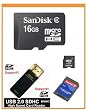 SanDisk 16GB MicroSDHC Memory Card with Adapter (Bulk Package) + SanDisk MicroSDHC to MiniSDHC Adapter (Bulk) + USB2.0 High Speed Card Reader