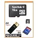 SanDisk 16GB MicroSDHC Memory Card with Adapter (Bulk Package) + SanDisk MicroSDHC to MiniSDHC Adapter (Bulk) + USB2.0 High Speed Card Reader
