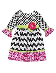 Girls Chevron Print Empire   Waistline Cotton/Spandex/Knit   Dress With Ruffles