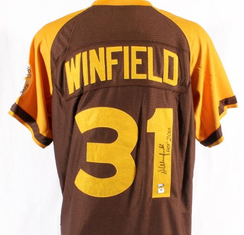 Dave Winfield Signed San Diego Padres Throwback Jersey w/ HOF 2001 - GAI - Autographed MLB Jerseys