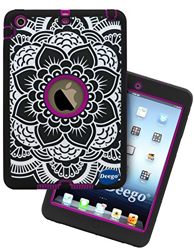 iPad Mini Case, Adela Shop 3in1 Shockproof Hybrid Case for iPad Mini 1 2 3 Hard Cover Pc+Silicone Full Body Protective High Impact Defender Cover For iPad Mini/ iPad Mini 2/ iPad Mini 3 (Flower Rose)