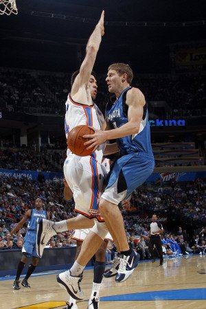Minnesota Timberwolves v Oklahoma City Thunder: Luke Ridnour and Nick Collison Photographic Poster Print by Layne Murdoch, 28x42