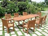 VIFAH V144SET3 Outdoor English Garden 9-Piece Dining Set with Oval Extension Table, Natural Wood Finish, 91 by 39 by 29-Inch