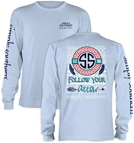 Simply Southern Tees Long Sleeve T-Shirt - Follow Your Arrow - Aztec Pattern - Color Sky Blue