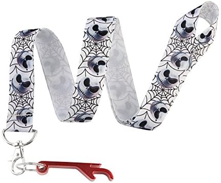 White Cute Ghost Keychain Keyring Key Chain Holder Lanyard Straps with Mini Silver Steel Spring Clips -with Red Bottle Opener Keychain