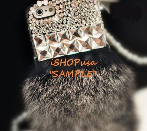 "LUXURY" Soft Bunny Rabbit Fur Diamond Studded Crystal Case For Apple iPhone 5 5G (Black Fur)
