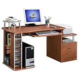 Deluxe Multi-Purpose File Cabinet Computer Desk - Mahogany