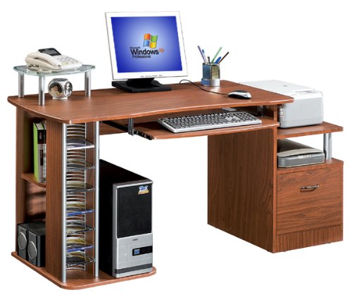 Deluxe Multi-Purpose File Cabinet Computer Desk - Mahogany