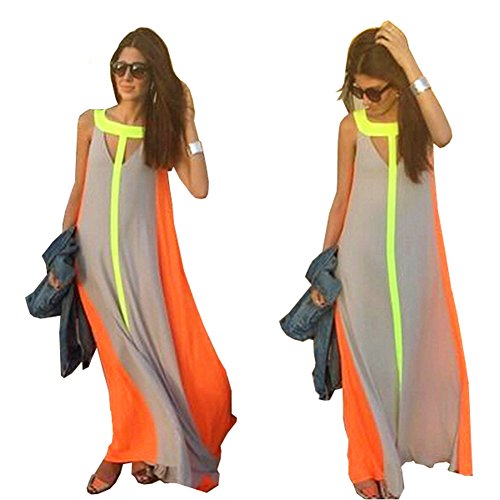 Lisli Women's Summer Boho Long Maxi Dress Evening Cocktail Party Beach Chiffon Dresses (L)