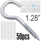 Shells 50PCS Silver Color Zinc Plated 1.28 Inches Metal Cup Hooks Round End Screw Hooks Self-tapping Screws Hooks