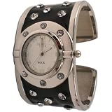 Anaii Pink 'Rock' - AP210 - Montre Femme - Quartz Japonais - Cadran argente - Bracelet noir serti de Pierres - Boite assortie