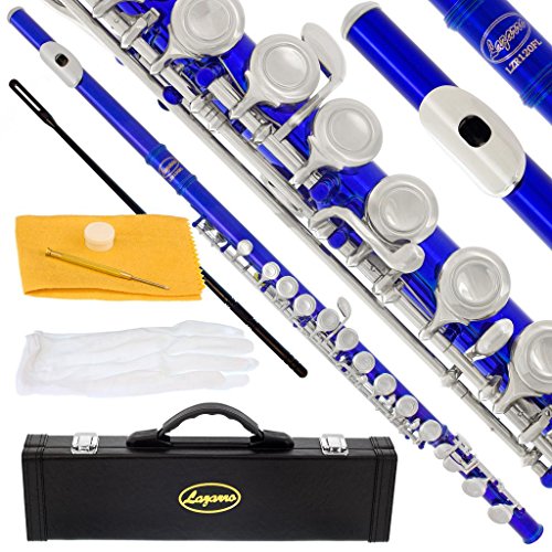 120-BU -ROYAL BLUE/NICKEL Keys Closed C Flute Lazarro+Pro Case,Care Kit - 22 COLORS Available ! CLICK on LISTING to SEE All Colors
