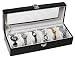 Luxury Gifts Inc Leather Watch Box for 6 Watches Black Finish XL Extra Large Compartments Soft Cushions and Window and Lock