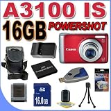 Canon PowerShot A3100IS 12.1 MP Digital Camera w/4x Optical IS Zoom (Red) 16GB BP8L Battery/Charger BigVALUEInc Accessory Saver Bundle